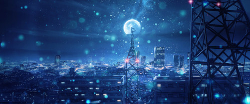 night sky city stars anime scenery uhdpaper.com 4K 135