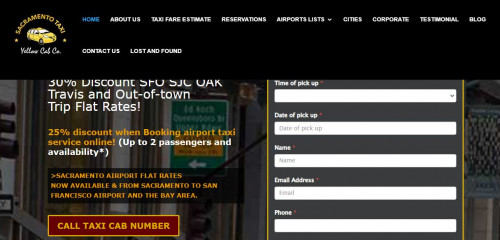 Sacramento Airport Taxi Service 25% discount when Booking airport taxi service online!. SACRAMENTO AIRPORT FLAT RATES NOW AVAILABLE.24 hour call dispatch taxis. Online reservations.

https://www.sacramentoyellowcabco.com/