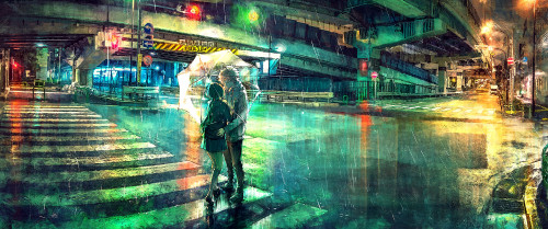 4515811 colorful overpass umbrella rain night lights ultrawide ultra wide anime anime boys anime gir