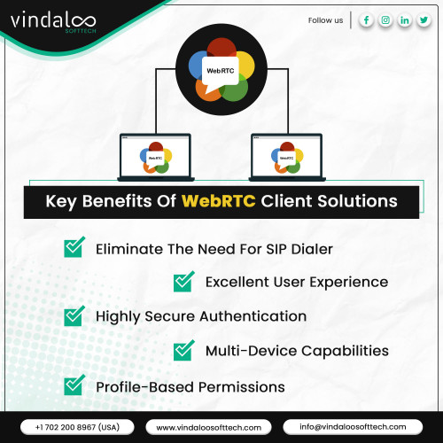 Unlock the power of real-time communication. WebRTC Client Solutions can revolutionize the way businesses connect online. Embrace the benefits of enhanced collaboration, reduced costs, and simplified implementation. For more information please visit: https://www.vindaloosofttech.com/webrtc-client-solution