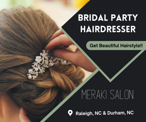 We are a bridal party hairdresser and offer the best salon experience with quality hair styling services. Our team is excited to help achieving the look that inspires you for your special day. Send us an email at infomerakisalonnc@gmail.com for more details.