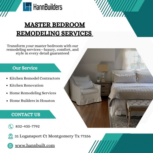 Change your abode with our major master bedroom remodeling Service. Our skilled team brings creativity and precision to every project, ensuring the perfect blend of comfort and style. Experience the ultimate in relaxation and aesthetics with our tailored solutions. Upgrade your sanctuary with our master bedroom remodeling expertise today.

Visit here:- https://www.hannbuilt.com/master-bedroom-remodeling/