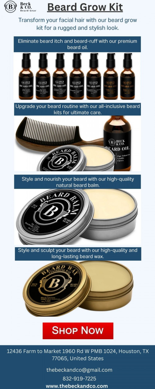 Looking for beard kits that will help you grow thicker and healthier facial hair? Our beard grow kit has got you covered. Packed with specially formulated beard oil, balm, and a boar bristle brush, our kit provides the essential tools to nourish, strengthen, and promote healthy beard growth. Visit the website to buy beard kits now.


Visit: https://www.thebeckandco.com/kits