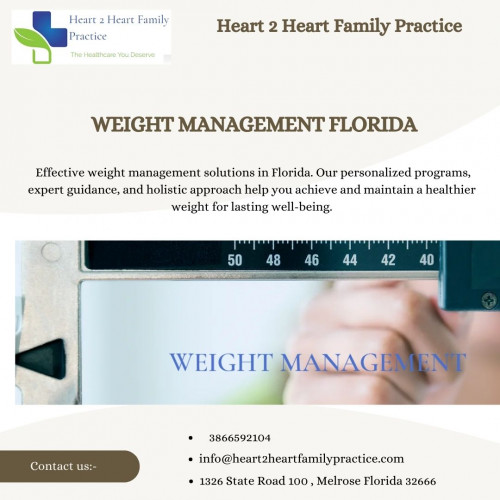 Achieve your ideal weight with expert guidance at Weight Management Florida. Our personalized programs focus on sustainable lifestyle changes, incorporating balanced nutrition and tailored fitness routines. Embrace a healthier you with our supportive team of professionals, dedicated to helping you reach your weight management goals in the vibrant, sunshine-filled state of Florida.

Visit here:- https://www.heart2heartfamilypractice.com/weight-loss