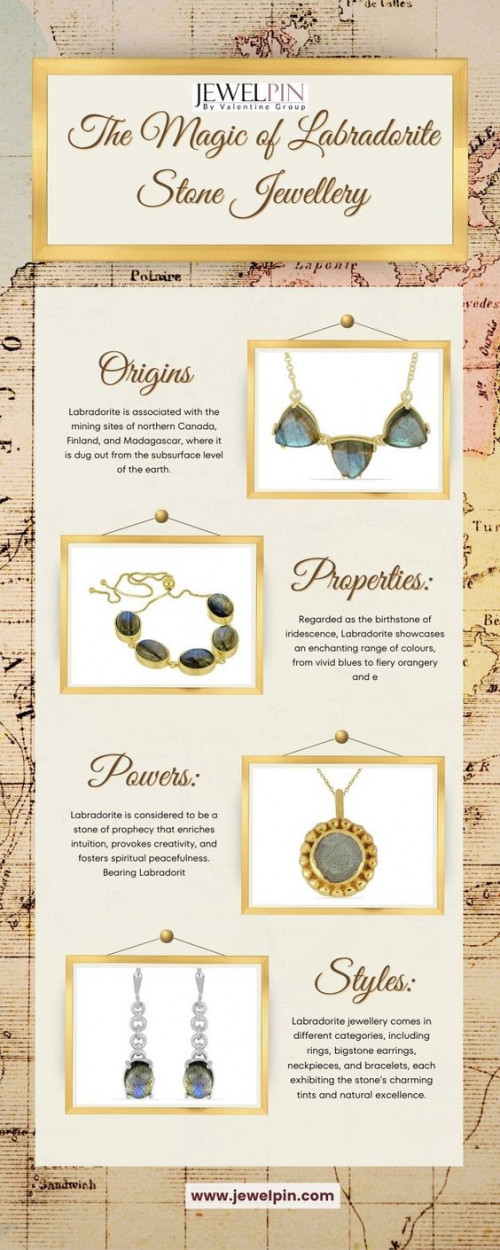Find the charming universe of Labradorite stone jewellery through our enthralling infographic. Labradorite, with its brilliant shimmers of colours, is something other than a gemstone; it's a pathway to mystery and magic.
Origins: Labradorite is associated with the mining sites of northern Canada, Finland, and Madagascar, where it is dug out from the subsurface level of the earth.
Properties: Regarded as the birthstone of iridescence, Labradorite showcases an enchanting range of colours, from vivid blues to fiery orangery and even deep greens, making every stone one of a kind.
Powers: Labradorite is considered to be a stone of prophecy that enriches intuition, provokes creativity, and fosters spiritual peacefulness. Bearing Labradorite stone jewellery can be a perfect place to shield ourselves and also learn more about ourselves.
Styles: Labradorite jewellery comes in different categories, including rings, bigstone earrings, neckpieces, and bracelets, each exhibiting the stone's charming tints and natural excellence.
Care: To safeguard its brilliant excellence, tenderly clean Labradorite gems with a delicate fabric and avoid chemicals and extreme heat.
Pairing: Labradorite's versatility allows it to complement both casual and formal attire, adding a touch of mystique and elegance to any ensemble.
Experience the allure of Labradorite with our exquisite collection at JewelPin.



For More Information-:   https://www.jewelpin.com/product/natural-labradorite-gemstone-big-stone-ring-in-925-silver-vr033297