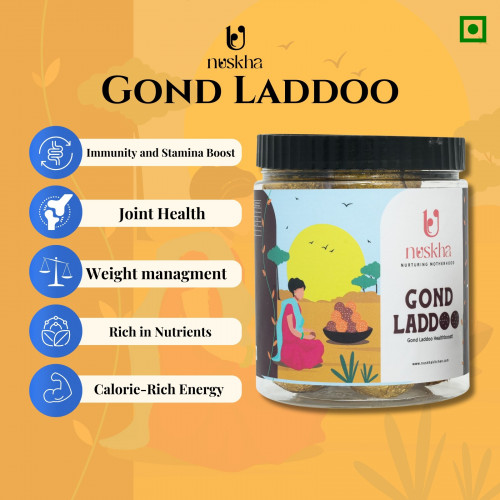 Nurturing your body after childbirth is essential, and our Gond Laddoo is designed to support your post-pregnancy recovery journey. Enriched with time-honored ingredients, these Gond ke Laddu offer adelectable blend of taste and nutrition. Elevate your Post-Pregnancy diet plan with Nuskha'sthoughtfully crafted treat, embracing the essence of Post-Pregnancy care. Indulge in the goodness ofGond Laddu and embark on your path to rejuvenation with Nuskha.For More Information:- https://www.nuskhakitchen.com/product/product-detail/gond-ke-laddoo