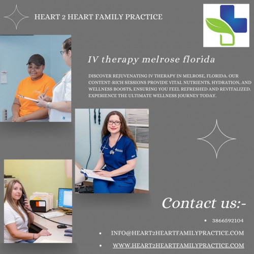 Experience revitalization at IV Therapy Melrose, Florida. Our clinic offers a range of IV therapies tailored to replenish essential nutrients and boost wellness. Whether seeking hydration, immune support, or energy enhancement, our expert staff provides personalised care to suit your needs. Elevate your well-being with our premium content-rich IV treatments in the serene ambiance of Melrose, Florida.

Visit here:- https://www.heart2heartfamilypractice.com/iv-hydration