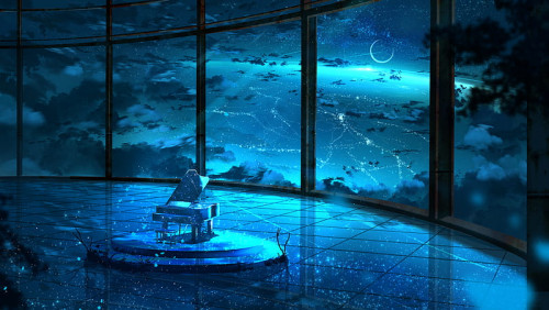 HD wallpaper anime original night piano starry sky