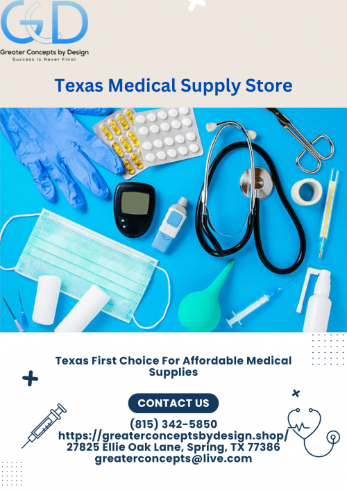 Unveil top-tier medical supply excellence in Texas at our premier store - where quality meets care. we offer a comprehensive range of top-quality medical supplies to meet all your healthcare needs. From essential equipment to advanced tools, trust us to provide reliable solutions that prioritize your well-being. Experience convenience, reliability, and excellence with our premier medical supply store in Texas.

Visit here: https://greaterconceptsbydesign.shop/